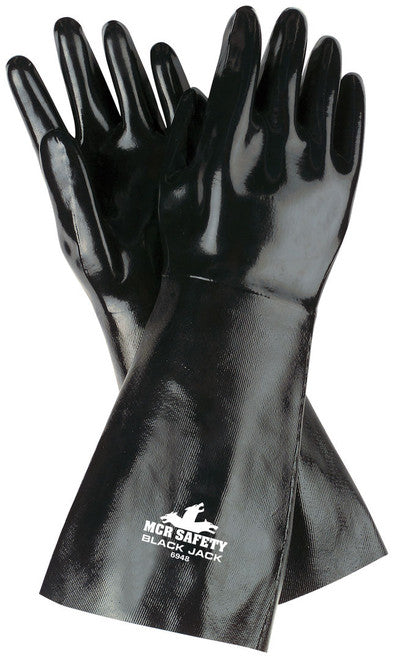 6948 - Black Jack® Series - Black Neoprene Fully Coated Work Gloves - Multi-Dipped Smooth Neoprene - 18 Inch Length - Brushed Interlock Lining