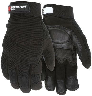 MCR Safety 903 - MCR Safety Mechanics Gloves - Grain Goatskin Palm with Foam Padding - Adjustable Hook and Loop Wrist Closures - Multi-Layered Knuckle Protection
