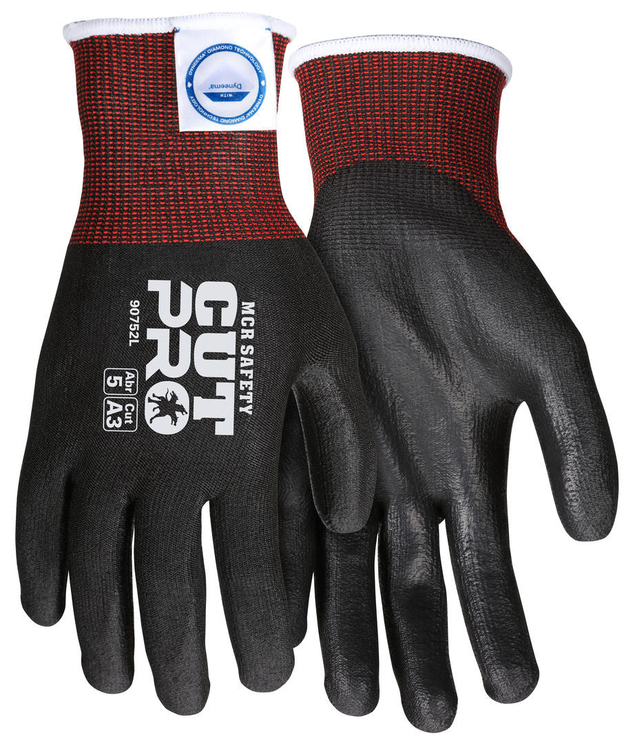 90752 - MCR Safety CutPro® - 15 Gauge Dyneema® Diamond Technology - Cut Resistant Work Gloves - Polyurethane (PU) Coated Palm and Fingertips - Micro-particle Boosted High Strength Fiber Provides Cool Touch Comfort and Maximum Durability