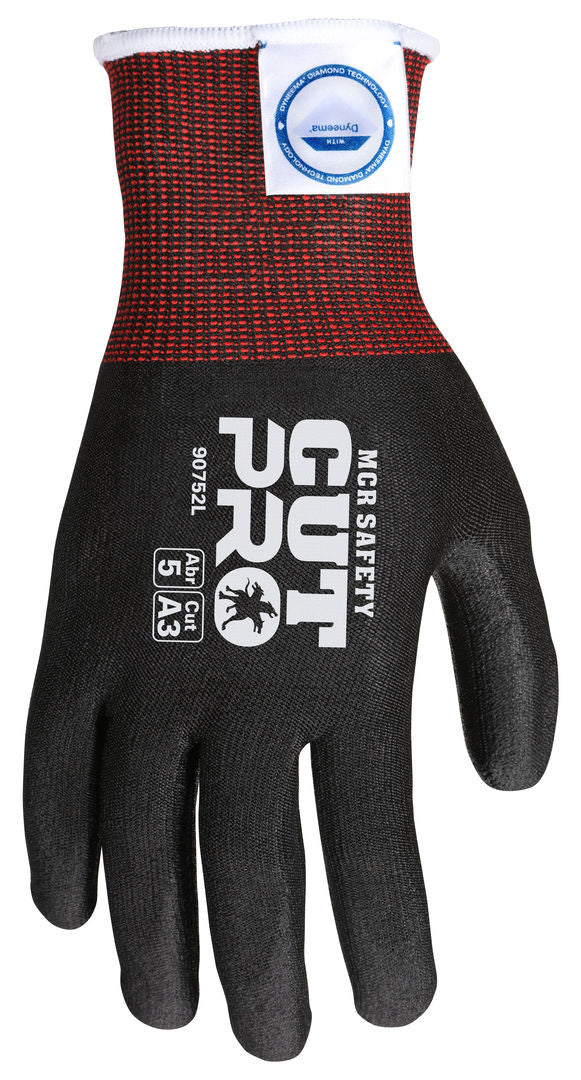 90752 - MCR Safety CutPro® - 15 Gauge Dyneema® Diamond Technology - Cut Resistant Work Gloves - Polyurethane (PU) Coated Palm and Fingertips - Micro-particle Boosted High Strength Fiber Provides Cool Touch Comfort and Maximum Durability