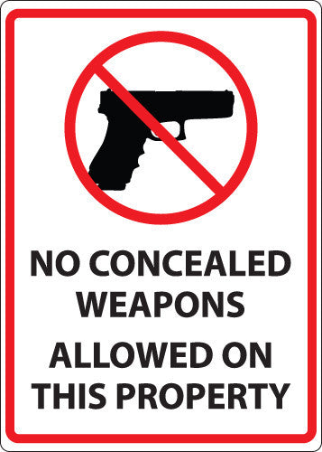 ZING No Concealed Weapons Sign, 10Hx7W, Pl - 1820