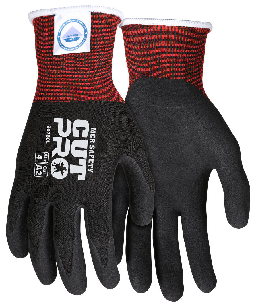 90780 - MCR Safety CutPro® - 18 Gauge Dyneema® Diamond Technology - Cut Resistant Work Gloves - Sandy Nitrile Foam Coated Palm and Fingertips - Micro-particle Boosted High Strength Fiber Provides Cool Touch Comfort and Maximum Durability