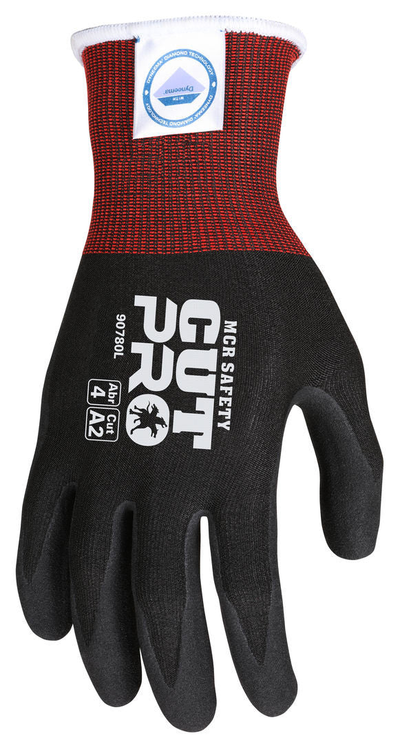 90780 - MCR Safety CutPro® - 18 Gauge Dyneema® Diamond Technology - Cut Resistant Work Gloves - Sandy Nitrile Foam Coated Palm and Fingertips - Micro-particle Boosted High Strength Fiber Provides Cool Touch Comfort and Maximum Durability