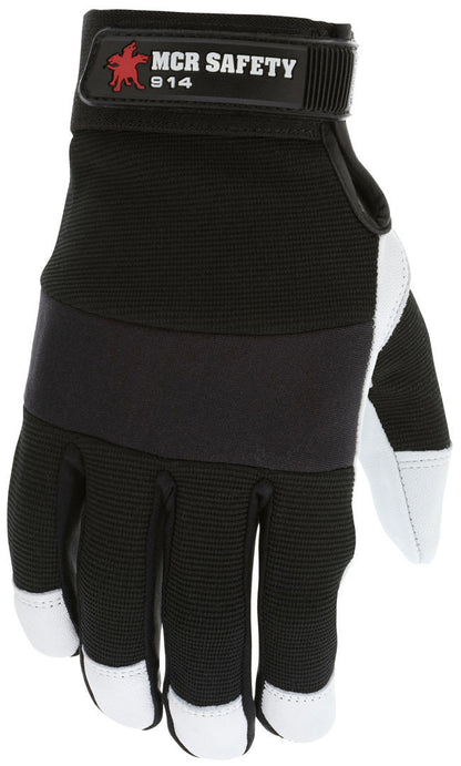 914 - MCR Safety Mechanics Gloves - Premium Grain Goatskin - Padded Palm - Neoprene Knuckle Strap - Spandex Back with Adjustable Hook and Loop Wrist Closures - Goatskin Provides Natural Lanolin that Keep Gloves Soft - Excellent Tensile Strength