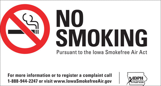 ZING No Smoking Window Decal, Iowa, 7"Wx5"H, 2-Pk - 1854D