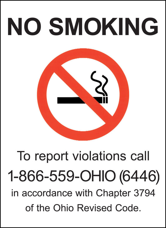 ZING No Smoking Window Decal, Ohio, 5X7, 2-Pk - 1858D