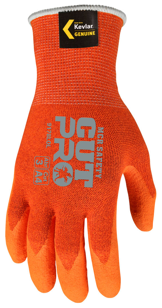 9178LO - MCR Safety CutPro® - 13 Gauge Orange DuPont™ Kevlar® Aramid Shell - Cut Resistant Work Gloves - Latex Foam Coated Palm and Fingertips - Latex Foam Provides Greater Gripping Power
