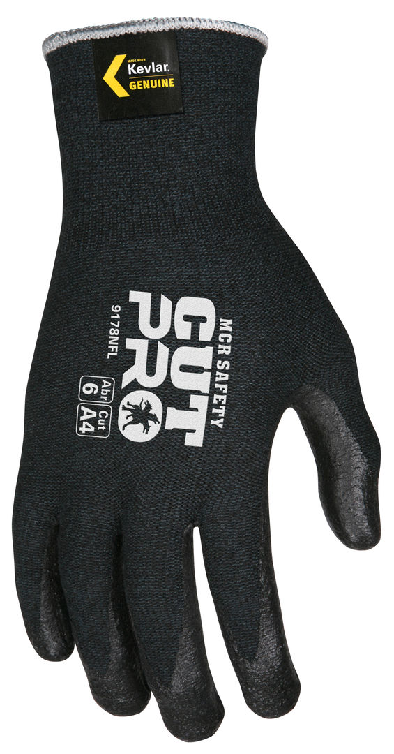 9178NF - MCR Safety CutPro® - 13 Gauge Black DuPont™ Kevlar® Aramid / Synthetic Shell - Cut Resistant Work Gloves - Nitrile Foam Coated Palm and Fingertips - Nitrile Foam Provides Excellent Wet and Dry Grip
