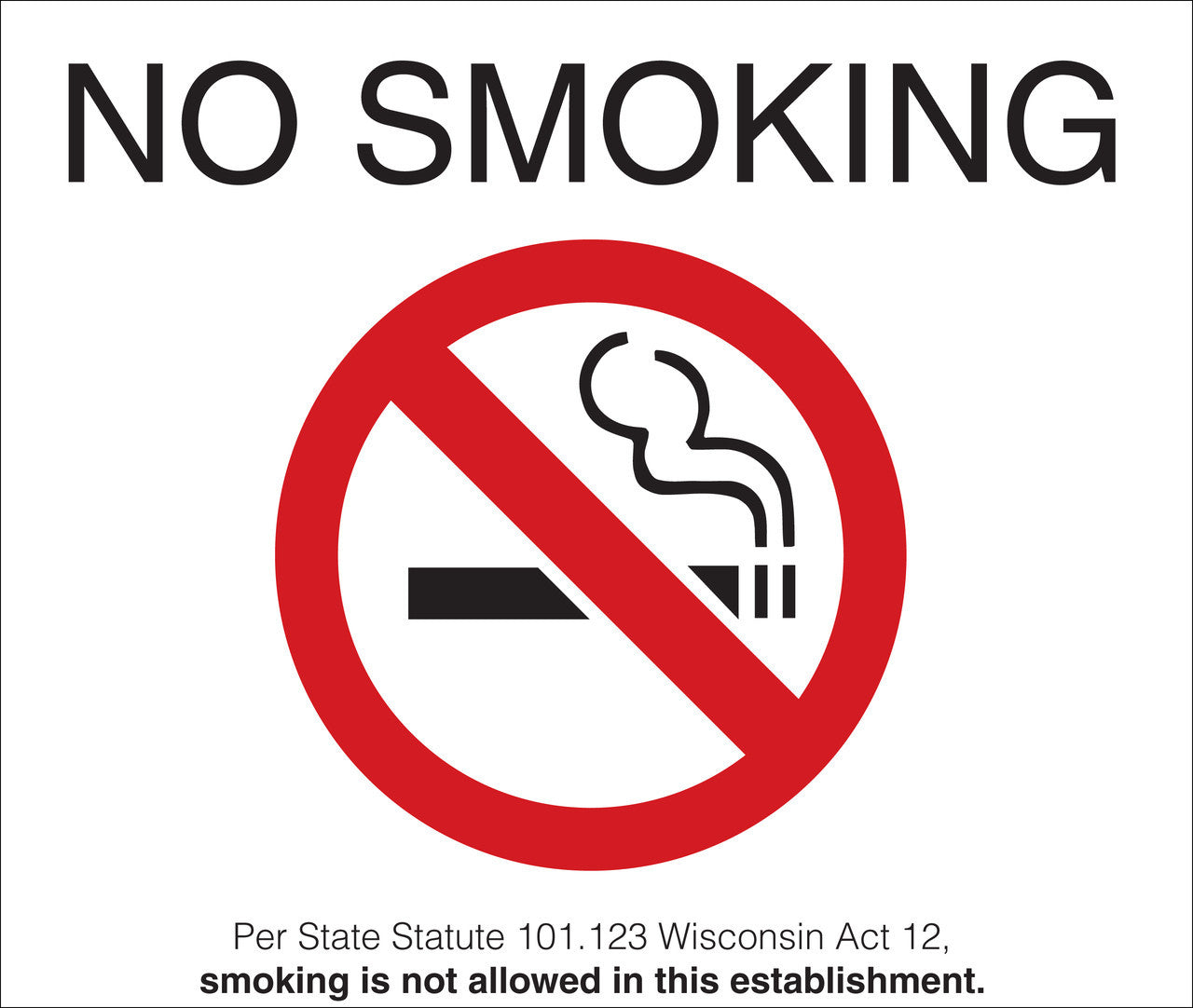 ZING No Smoking Decal, Wisconsin, 7Inwx5Inh, 2-Pk - 1881D
