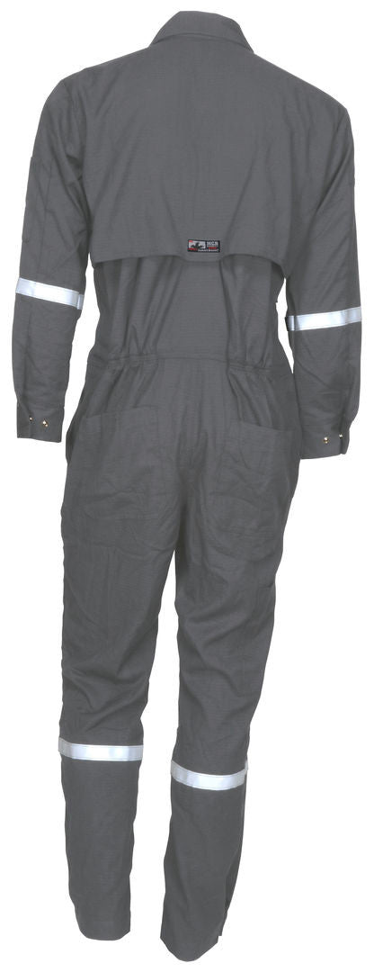 MCR Safety SBC1011 - Summit Breeze® Flame Resistant (FR) Coverall - Gray 5.5-ounce Inherent Blend Material - Long Sleeve with Vented Underarms and Back - 1 Inch Silver Reflective FR Stripes - CAT2 - ASTM F1930 Tested - Less Than 8% Body Burn — manufacturer image 2