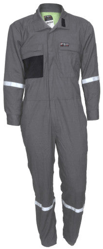 MCR Safety SBC1011 - Summit Breeze® Flame Resistant (FR) Coverall - Gray 5.5-ounce Inherent Blend Material - Long Sleeve with Vented Underarms and Back - 1 Inch Silver Reflective FR Stripes - CAT2 - ASTM F1930 Tested - Less Than 8% Body Burn
