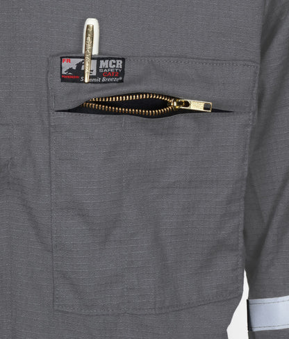 MCR Safety SBC1011 - Summit Breeze® Flame Resistant (FR) Coverall - Gray 5.5-ounce Inherent Blend Material - Long Sleeve with Vented Underarms and Back - 1 Inch Silver Reflective FR Stripes - CAT2 - ASTM F1930 Tested - Less Than 8% Body Burn — manufacturer image 10