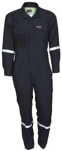 MCR Safety SBC1012 - Summit Breeze® Flame Resistant (FR) Coverall Navy 5.5-ounce Inherent Blend Material - Long Sleeve with Vented Underarms and Back - 1 Inch Silver FR Reflective Stripes - CAT2 - ASTM F1930 Tested - Less Than 8% Body Burn