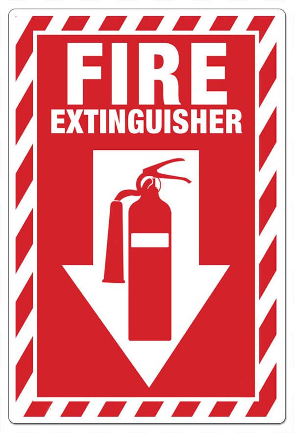 ZING Sign, Fire Extinguisher,Picto, Down Arrow, 10X7, Plastic - 1887