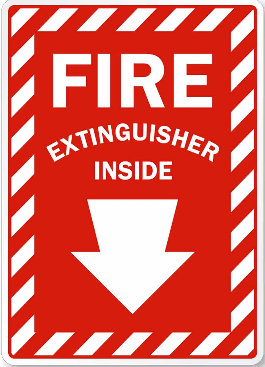 ZING Sign, Fire Extinguisher Inside, Down Arrow, 10X7, Plastic - 1889