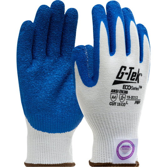G-Tek® ECO Series™: Seamless Knit Dyneema® Diamond 2.0 Blended Glove with Latex Coated Crinkle Grip on Palm & Fingers - Medium Weight