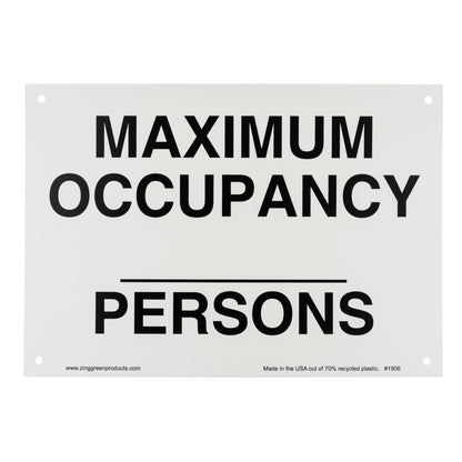 ZING Sign, Maximum Occupancy Persons, Adhesive, 10X14 - official Zing product image 1
