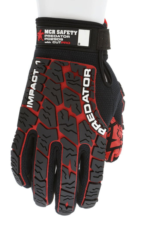 PD2909 - Predator® Mechanics Work Gloves - Impact Resistant Back - HyperMax® HPPE Cut Resistant Palm Liner - Synthetic Leather Palm with Tire Tread Grip - Patented Tire Tread TPR Back-of-Hand Protection - TPR Back Provides Excellent Impact Protection