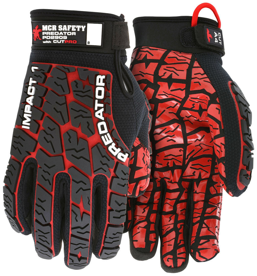 PD2909 - Predator® Mechanics Work Gloves - Impact Resistant Back - HyperMax® HPPE Cut Resistant Palm Liner - Synthetic Leather Palm with Tire Tread Grip - Patented Tire Tread TPR Back-of-Hand Protection - TPR Back Provides Excellent Impact Protection