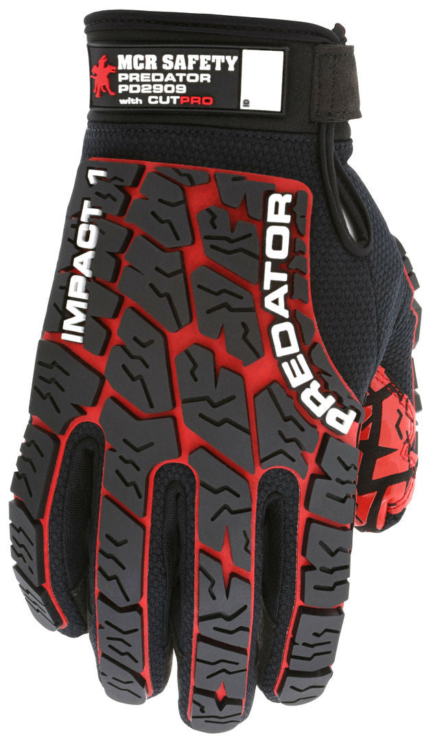 PD2909 - Predator® Mechanics Work Gloves - Impact Resistant Back - HyperMax® HPPE Cut Resistant Palm Liner - Synthetic Leather Palm with Tire Tread Grip - Patented Tire Tread TPR Back-of-Hand Protection - TPR Back Provides Excellent Impact Protection