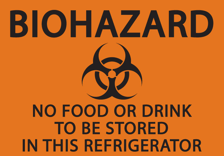 ZING Biohazard No Food Or Drink To Be Sto In This Refrigerator, 5X7 Self Adhesive 2/Pk .. - 1916S