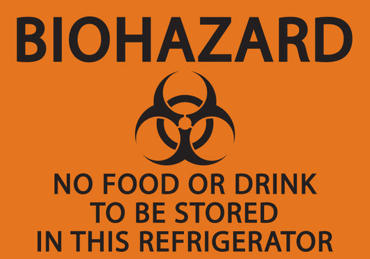 ZING Biohazard No Food Or Drink To Be Sto In This Refrigerator, 5X7 Self Adhesive 2/Pk .. - 1916S