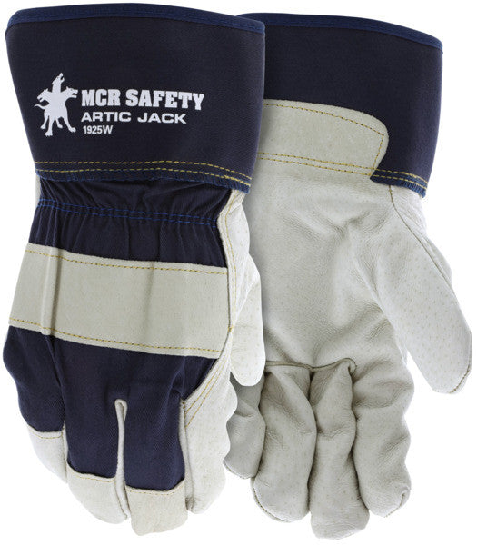 Artic Jack Pigskin Leather Palm Gloves, Wool Lined, Rubberized Safety Cuff