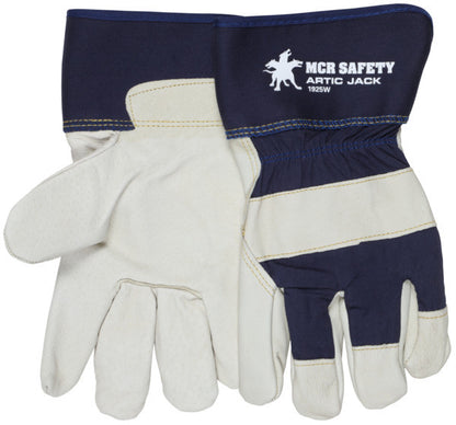 Artic Jack Pigskin Leather Palm Gloves, Wool Lined, Rubberized Safety Cuff