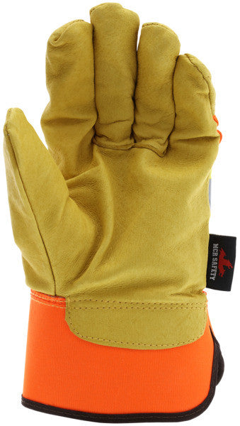 Luminator Insulated Pigskin Leather Palm Gloves, Hi-Vis Back, Rubberized Safety Cuff