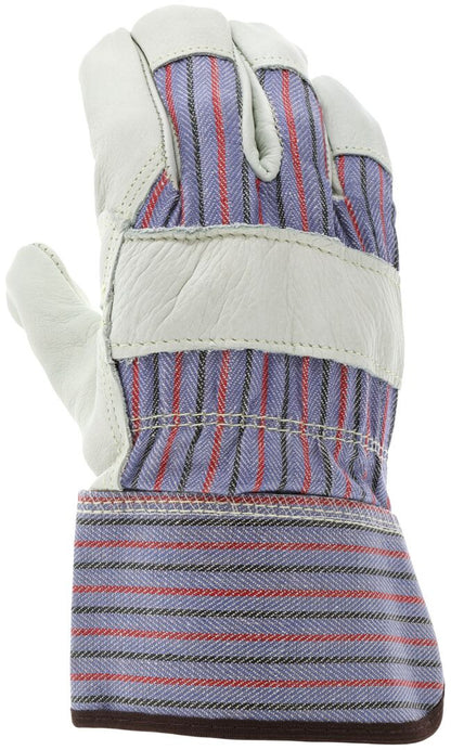 Grain Cowhide Leather Palm Work Gloves, Wing Thumb, Rubberized Safety Cuff