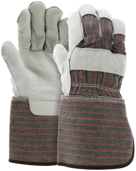 Cowhide Grain Leather Palm Work Gloves, Rubberized Gauntlet Cuff, CV-C+ Grade