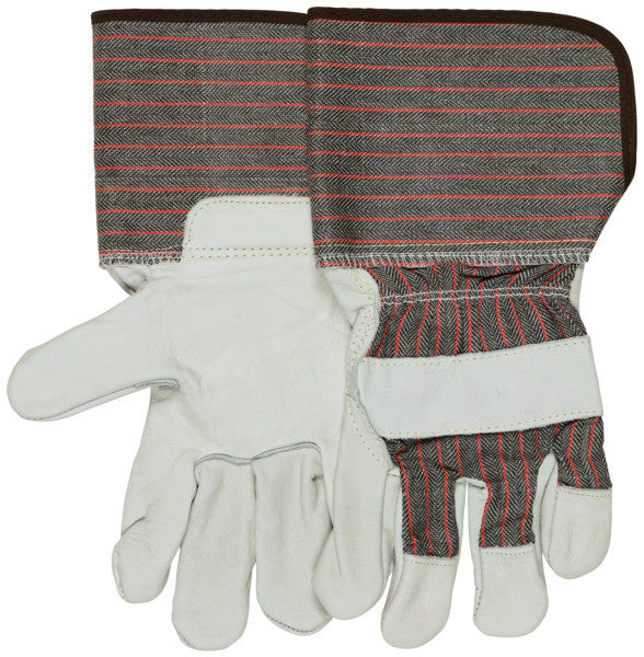 Cowhide Grain Leather Palm Work Gloves, Rubberized Gauntlet Cuff, CV-C+ Grade
