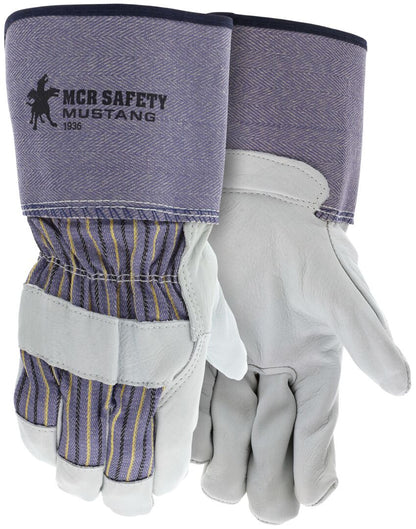 Mustang Grain Cowhide Leather Palm Gloves, Rubberized Gauntlet Cuff