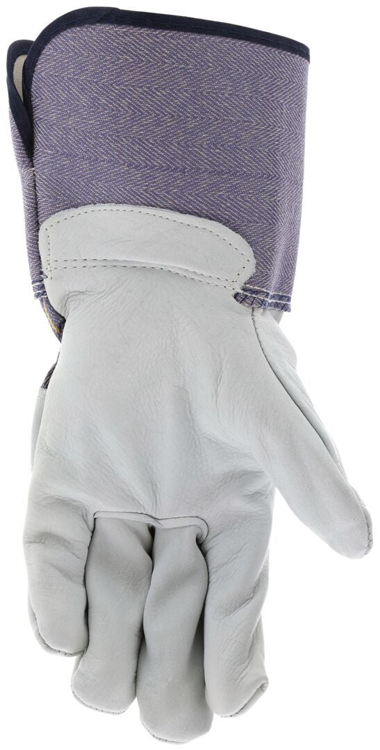 Mustang Grain Cowhide Leather Palm Gloves, Rubberized Gauntlet Cuff