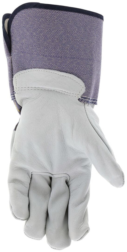 Mustang Grain Cowhide Leather Palm Gloves, Rubberized Gauntlet Cuff