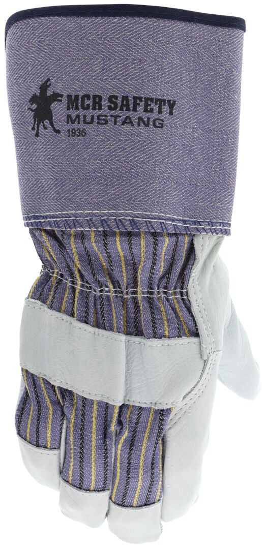 Mustang Grain Cowhide Leather Palm Gloves, Rubberized Gauntlet Cuff
