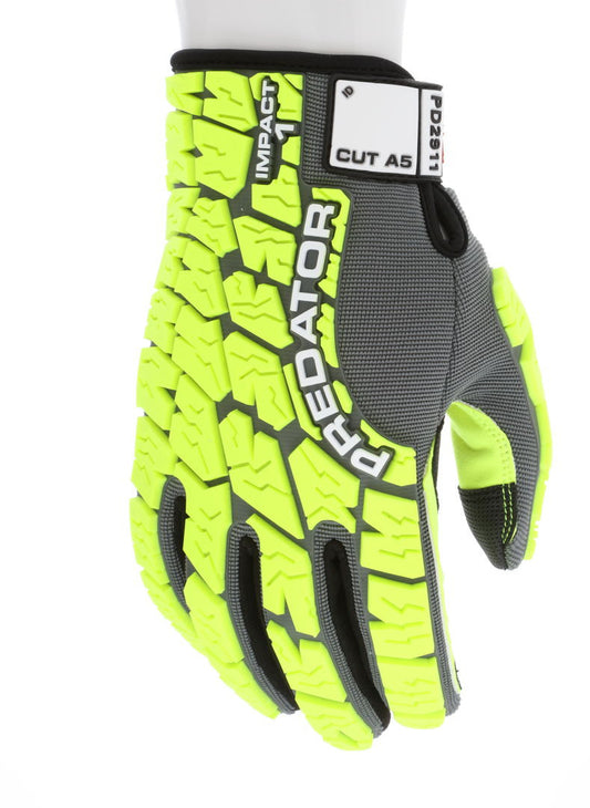 PD2911 - Predator® Mechanics Work Gloves - Impact Resistant Gloves - Synthetic Leather Palm - MAXGrid™ Palm and Fingers - Tire Tread Pattern TPR on Spandex Back - HyperMax® HPPE Cut Resistant Palm Liner - Grid Pattern Palm and Fingers for Grip