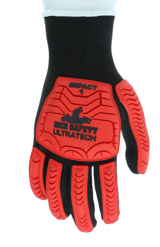 UT1950 - MCR Safety UltraTech® Mechanics Gloves - Black Sandy Nitrile Foam Palm - TPR Back of Hand Protection - 13-Gauge Nylon Shell - Hi-Vis TPR Back of Hand Provides Excellent Impact Protection