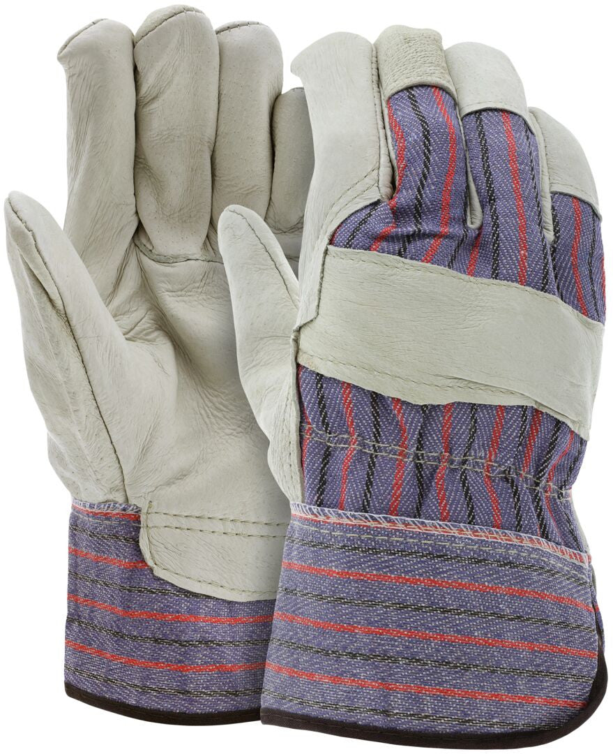 Grain Pigskin Leather Palm Gloves, Wing Thumb, Starched Safety Cuff