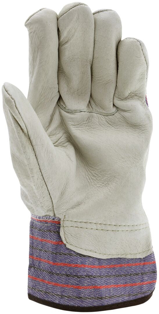 Grain Pigskin Leather Palm Gloves, Wing Thumb, Starched Safety Cuff