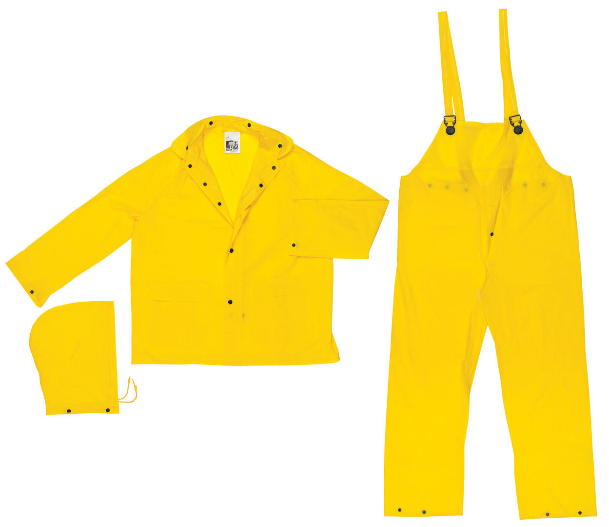 MCR Safety O703 - Squall Series Rain Gear - .20mm PVC Rainwear - 3 Piece Waterproof Yellow Rain Suit - Rain Jacket with Detachable Hood - Bib Style Pants — manufacturer image 3