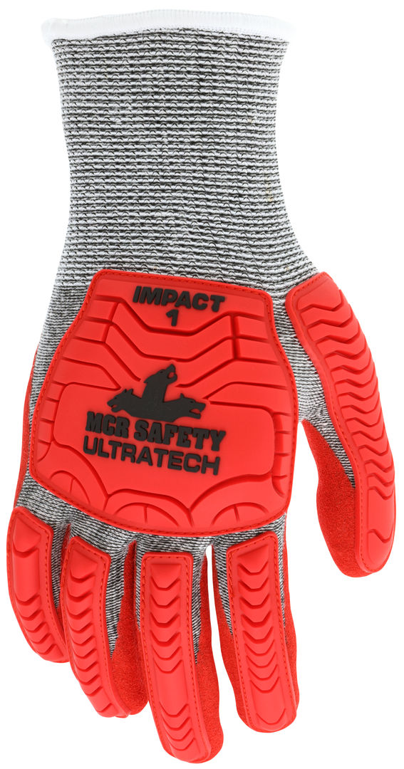 UT1954 - MCR Safety UltraTech® Mechanics Gloves - CutPro® UltraTech® - 13 Gauge HyperMax® HPPE Shell - Red Sandy Nitrile Foam Palm Coating - Hi-Vis Red TPR Back of Hand Protection
