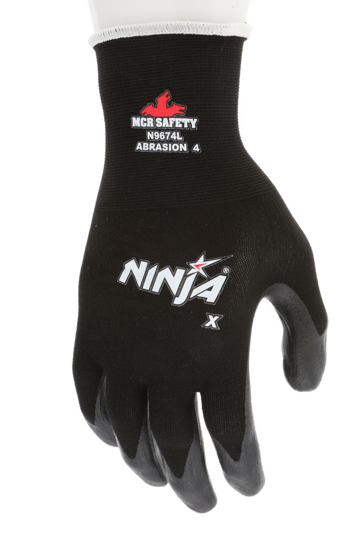 N9674 - Ninja® X Work Gloves - 15 Gauge Nylon / Lycra® Blended Shell - Bi-Polymer Coated Palm and Fingertips - Bi-Polymer Coating Achieves High Levels of Abrasion Resistance