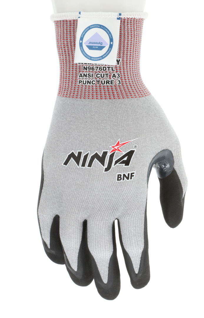 N9676DTS - MCR Safety CutPro® - Ninja BNF Cut Resistant Work Gloves - 15 Gauge Dyneema® Diamond Technology - NFT® Coated Palm and Fingertips - Nitrile Reinforced Thumb Crotch