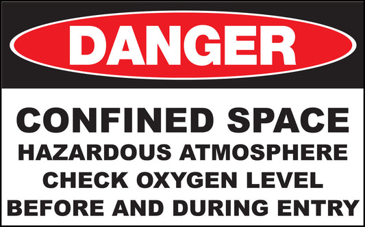 ZING Sign, Danger, Confined Space Hazardous Atmosphere Check Oxygen Level Before And During Entry 7X10 In. Aluminum.. - official Zing product image 1