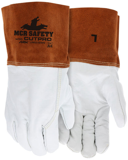 4955H - Leather Welding Work Gloves - Competitive Value (CV) C+ Grade Grain Cow Leather - 4 Inch Split Leather Bell Cuff - Lined and Sewn with ARX® Cut Resistant Material for Excellent Durability