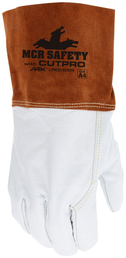 4955H - Leather Welding Work Gloves - Competitive Value (CV) C+ Grade Grain Cow Leather - 4 Inch Split Leather Bell Cuff - Lined and Sewn with ARX® Cut Resistant Material for Excellent Durability