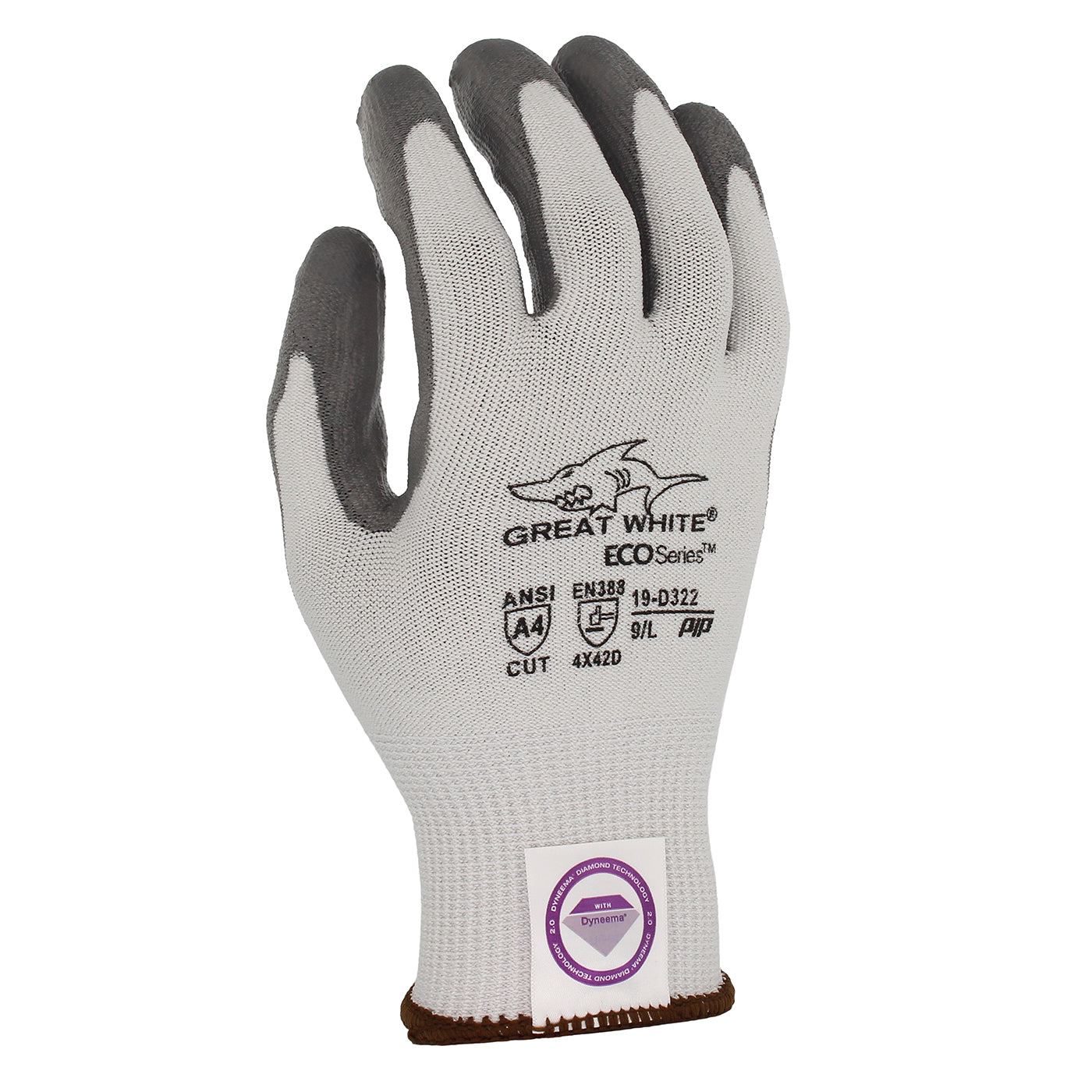 Great White® ECO Series™: Seamless Knit Dyneema® Diamond 2.0 Blended Glove with Polyurethane Coated Flat Grip on Palm & Fingers