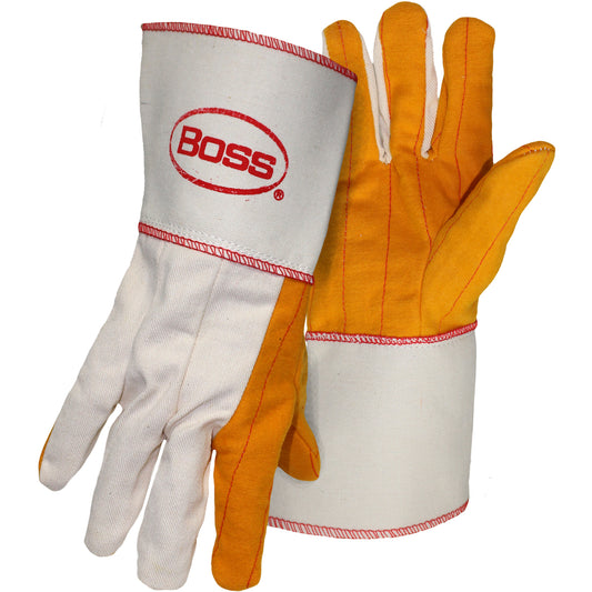 Boss 1BC28571 – Premium Grade Chore Glove with Double Layer Palm, Cotton Back and Nap-Out Finish - Plasticized Gauntlet Cuff