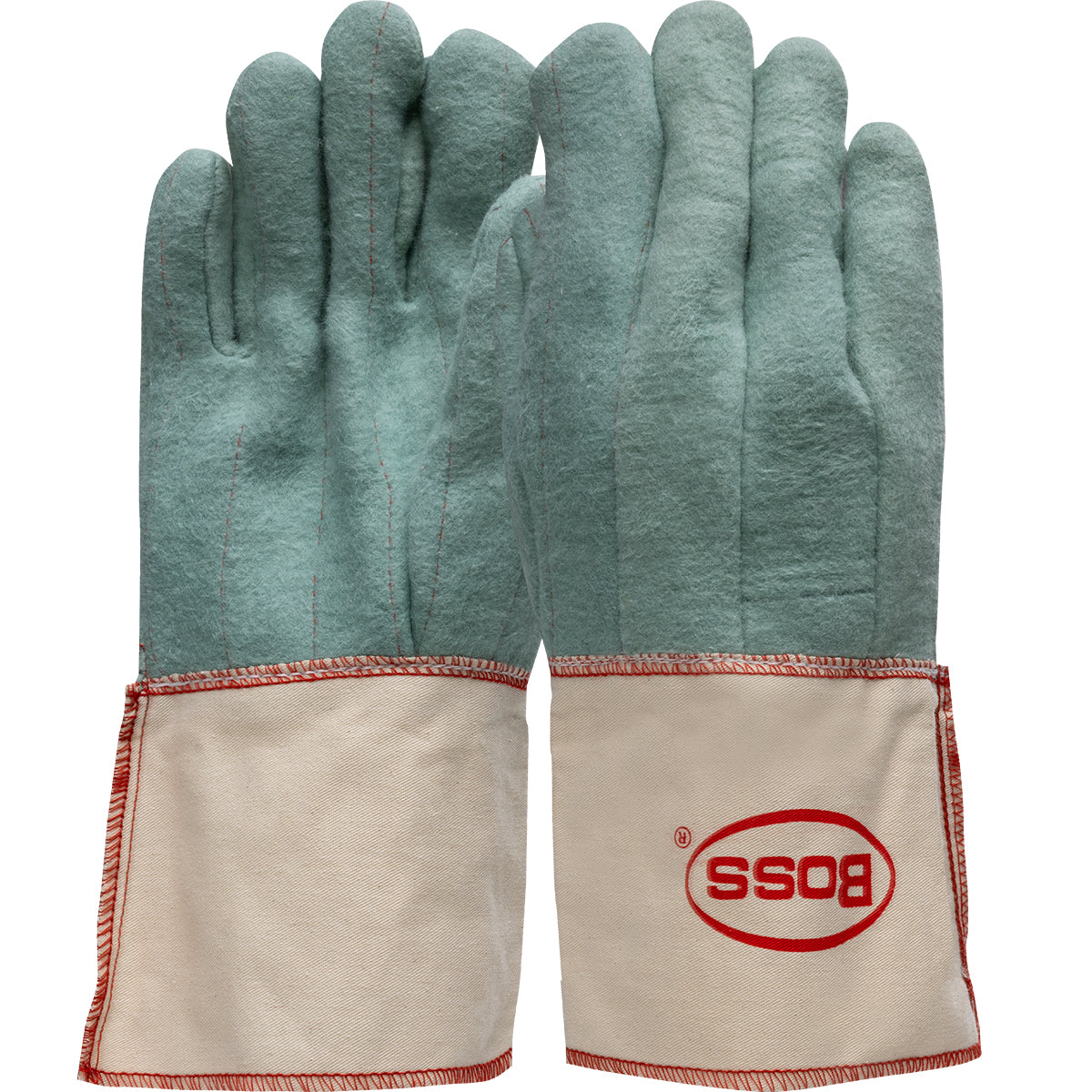 Boss 1BC43300 – 2-Ply Hot Mill Nap-Out Green W Gauntlet Cuff Straight Thumb